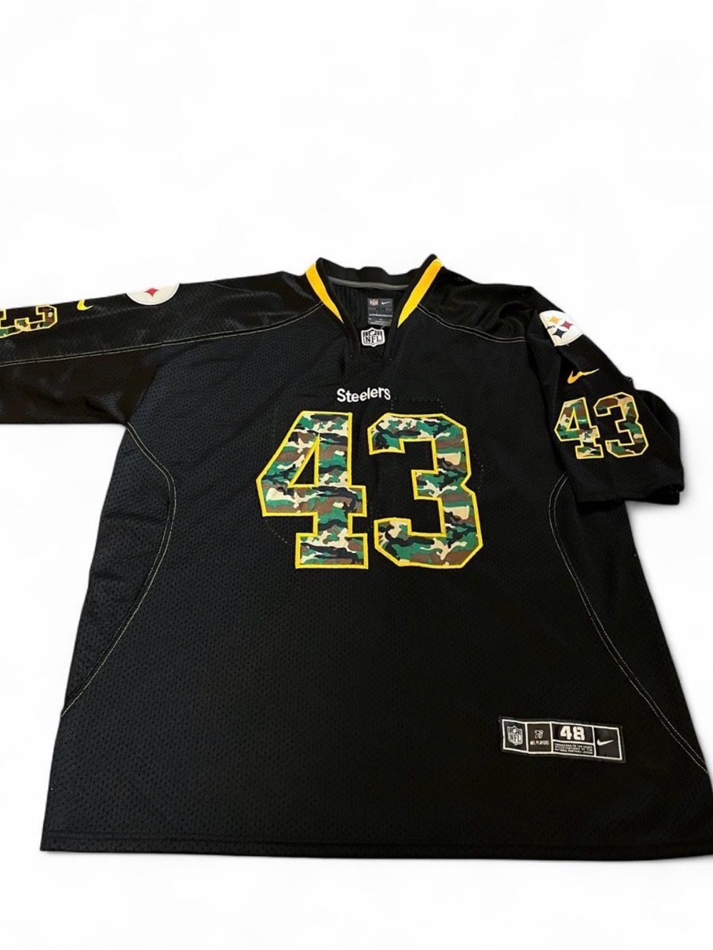 Nike NFL On Field Pittsburgh Steelers Troy Polamalu Black Camo Jersey Size 48